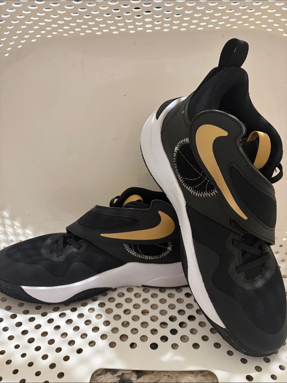 Nike Kids Black and Gold Slip-On Basketball Sneakers